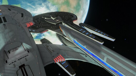 USS Aspasia and USS Scharnhorst rendezvous at the Class M planet. (Courtesy of Trellain)